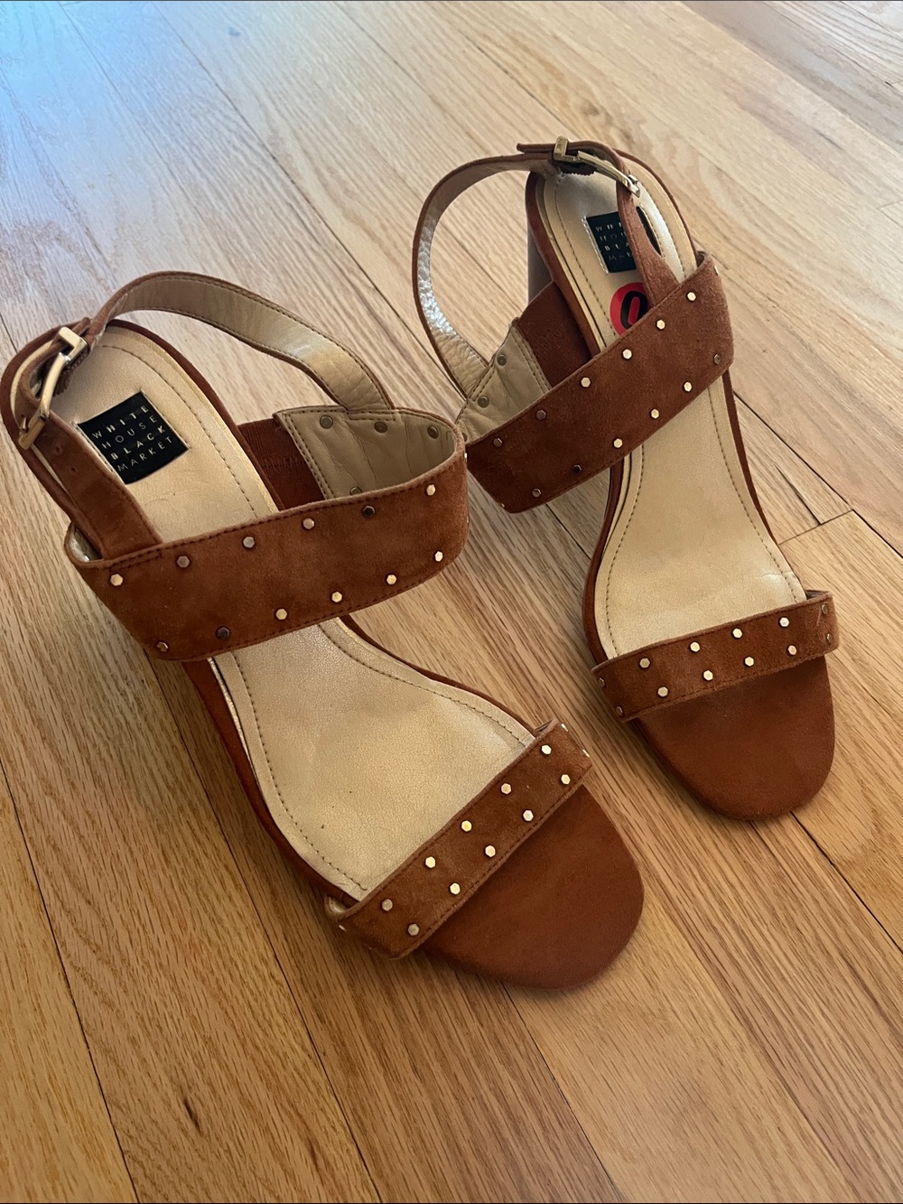 White House Black Market Brown Suede Studded Block Heel Sandals